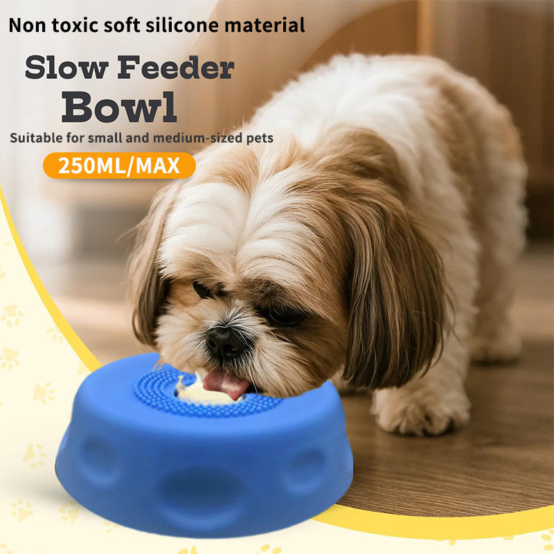 Blue Silicone Dog Liquid Lick Bowl with Floating Fun Ball - Interactive Slow Feeder & Anti-Slip Calming Pet Bowl for Dogs and Cats - view 2