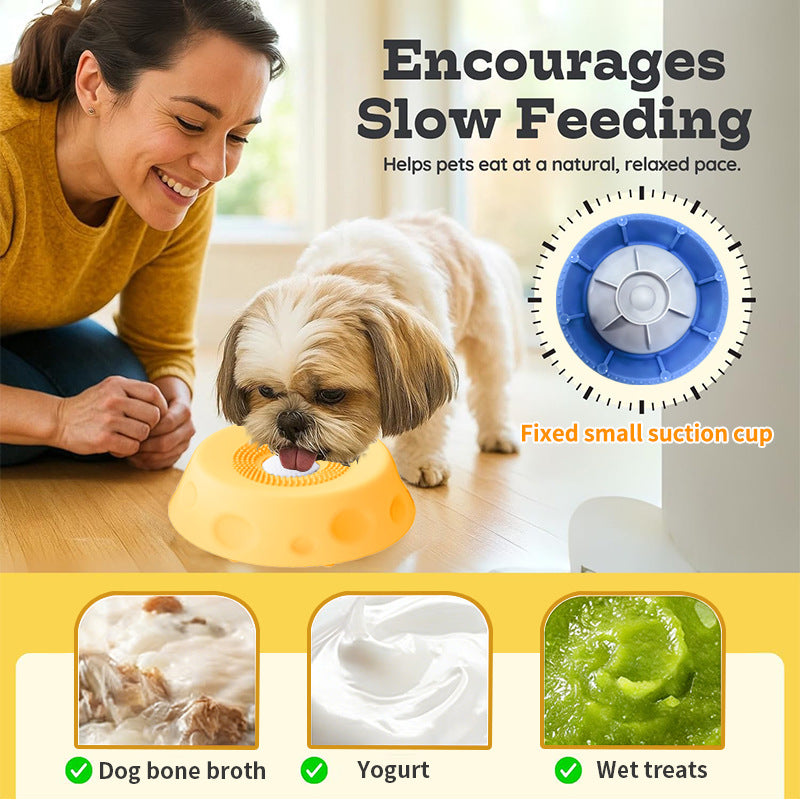 Yellow Silicone Dog Liquid Lick Bowl with Floating Fun Ball - Interactive Slow Feeder & Anti-Slip Calming Pet Bowl for Dogs and Cats - view 3