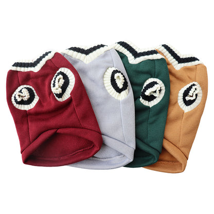 4-Pack M Size Preppy Style V-Neck Knitted Cotton Pet Sweater - Hair-Resistant & Breathable, Classic Fleece-Lined Pullover for Cats and Dogs(Green + Red + Khaki + Grey) - view 2