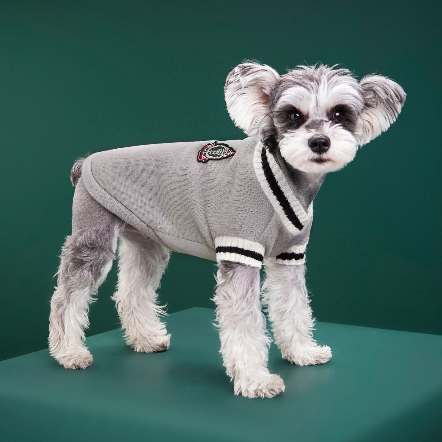 4-Pack M Size Preppy Style V-Neck Knitted Cotton Pet Sweater - Hair-Resistant & Breathable, Classic Fleece-Lined Pullover for Cats and Dogs(Green + Red + Khaki + Grey) - view 6
