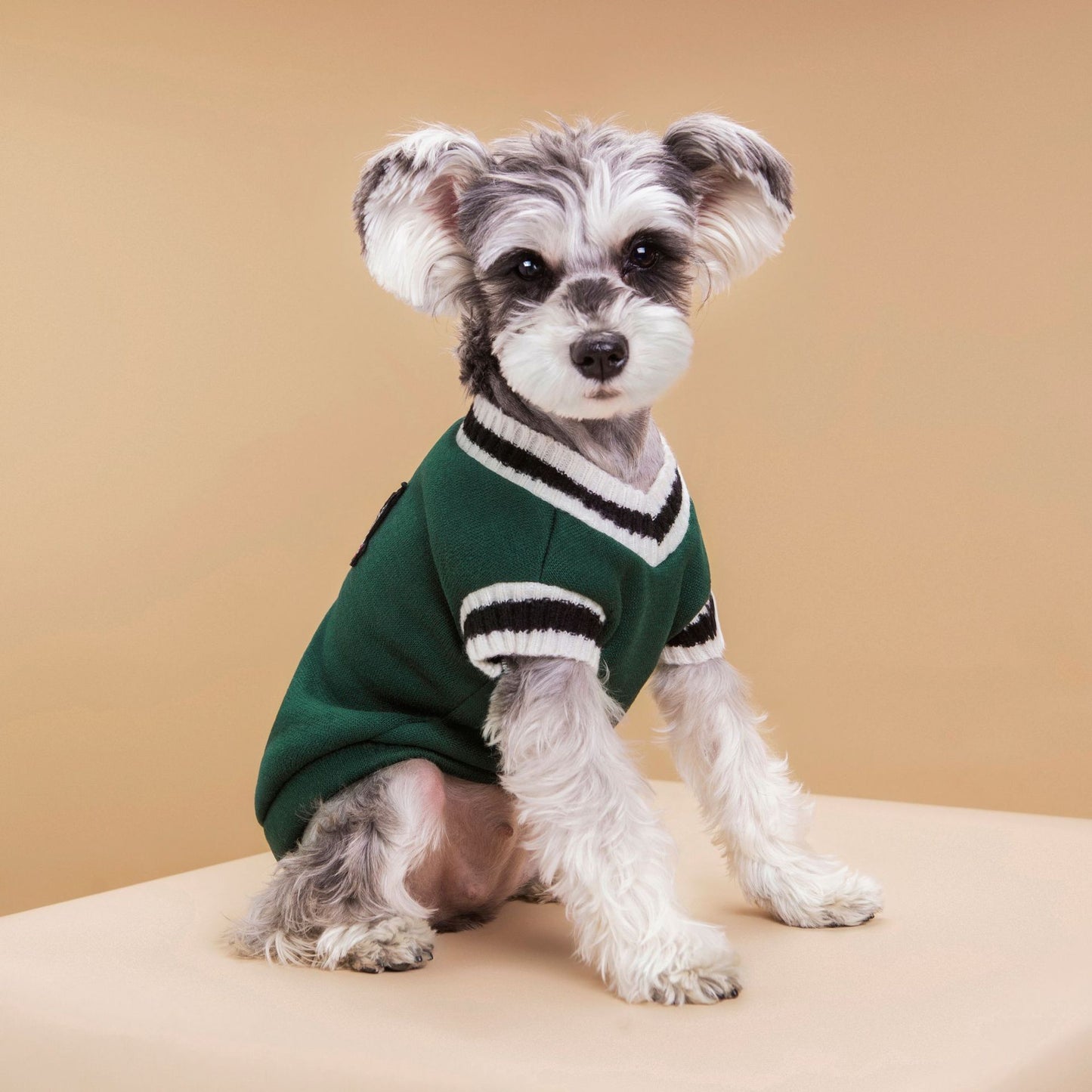 4-Pack XL Size Preppy Style V-Neck Knitted Cotton Pet Sweater - Hair-Resistant & Breathable, Classic Fleece-Lined Pullover for Cats and Dogs(Green + Red + Khaki + Grey) - view 4