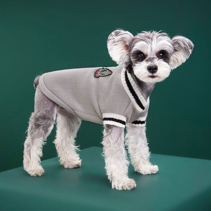 4-Pack XL Size Preppy Style V-Neck Knitted Cotton Pet Sweater - Hair-Resistant & Breathable, Classic Fleece-Lined Pullover for Cats and Dogs(Green + Red + Khaki + Grey) - view 6