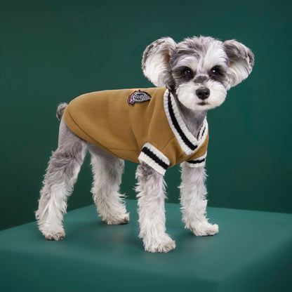 4-Pack XL Size Preppy Style V-Neck Knitted Cotton Pet Sweater - Hair-Resistant & Breathable, Classic Fleece-Lined Pullover for Cats and Dogs(Green + Red + Khaki + Grey) - view 7