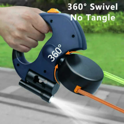 Red One-to-Two Retractable Dog Leash with One-Click Safety Lock & Night Light - 3M Tangle-Free 360° Rotation Walking Leash - view 3