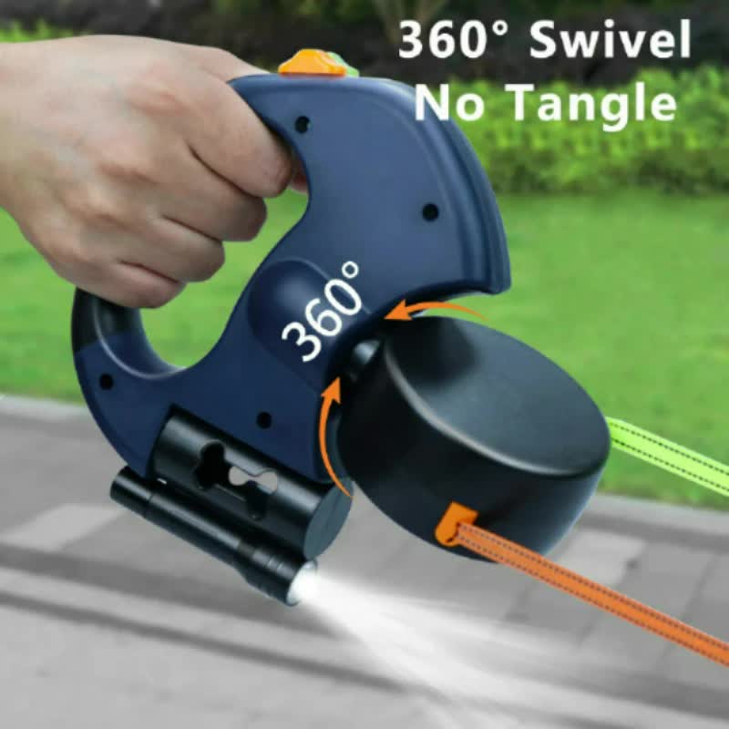 Brown and Grey One-to-Two Retractable Dog Leash with One-Click Safety Lock & Night Light - 3M Tangle-Free 360° Rotation Walking Leash - view 3