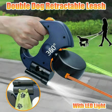 Black and Grey One-to-Two Retractable Dog Leash with One-Click Safety Lock & Night Light - 3M Tangle-Free 360° Rotation Walking Leash - view 2