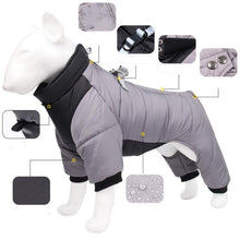 M Size Orange Winter Waterproof Dog 4 Leg Jumpsuit for Full Body Warmth - Reflective Windproof Pet Puffer Coat with Integrated Harness - view 2