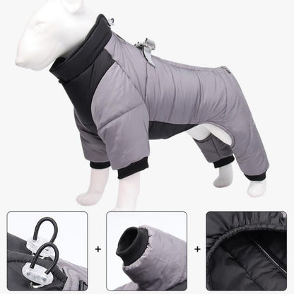 3XL Size Yellow Winter Waterproof Dog 4 Leg Jumpsuit for Full Body Warmth - Reflective Windproof Pet Puffer Coat with Integrated Harness - view 3