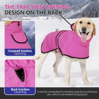 M Size Dark Blue Winter Waterproof Dog Puffer Vest with Adjustable Neckline / Belt and Leash Access - Reflective Long-Pile Fleece Lined Warm Cloak - view 4