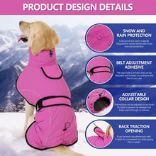 3XL Size Dark Blue Winter Waterproof Dog Puffer Vest with Adjustable Neckline / Belt and Leash Access - Reflective Long-Pile Fleece Lined Warm Cloak - view 2
