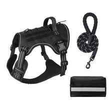3-Piece Black Tactical Dog Harness Set (L Size) - Heavy Duty No-Pull Vest with Detachable Tactical Pouch & Climbing Rope Leash