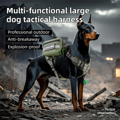 3-Piece Khaki Tactical Dog Harness Set (XL Size) - Heavy Duty No-Pull Vest with Detachable Tactical Pouch & Climbing Rope Leash - view 2