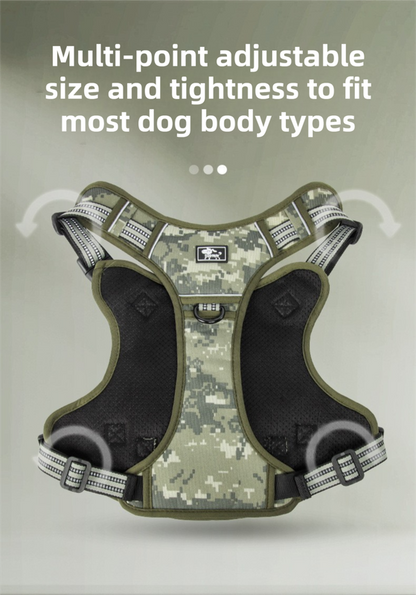 3-Piece Green Tactical Dog Harness Set (M Size) - Heavy Duty No-Pull Vest with Detachable Tactical Pouch & Climbing Rope Leash - view 4