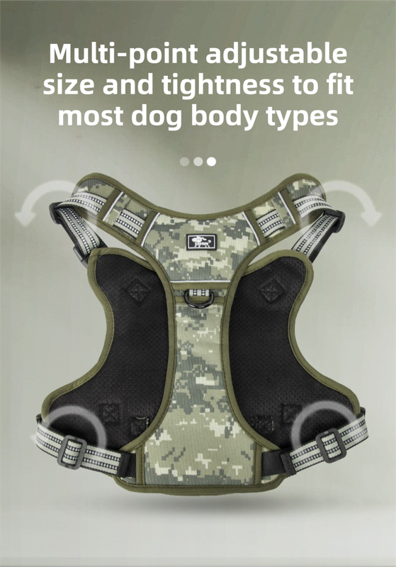 3-Piece Camouflage Tactical Dog Harness Set (M Size) - Heavy Duty No-Pull Vest with Detachable Tactical Pouch & Climbing Rope Leash - view 4