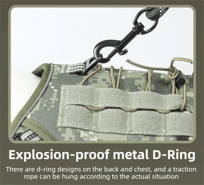 3-Piece Camouflage Tactical Dog Harness Set (M Size) - Heavy Duty No-Pull Vest with Detachable Tactical Pouch & Climbing Rope Leash - view 6