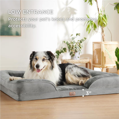 Grey Waterproof Egg-Crate Foam Therapeutic Pet Sofa Bed and Fleece Lounge (M Size 74 x 53 x 17 CM) - Low Entry, High Bolster Support & Zipper Removable Cover - view 4