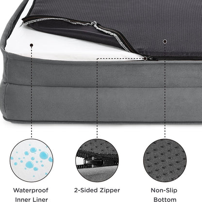 Grey Waterproof Egg-Crate Foam Therapeutic Pet Sofa Bed and Fleece Lounge (M Size 74 x 53 x 17 CM) - Low Entry, High Bolster Support & Zipper Removable Cover - view 5