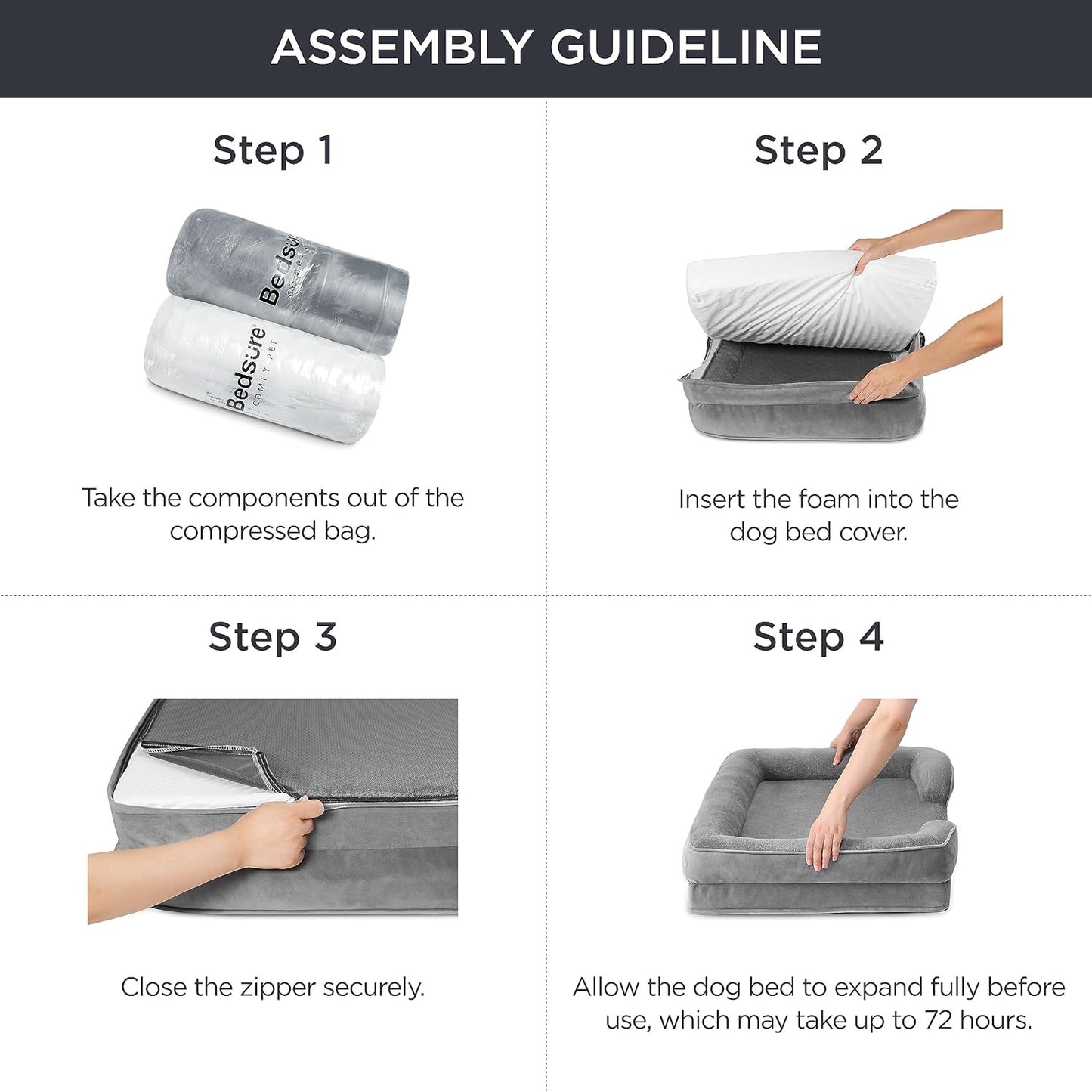 Grey Waterproof Egg-Crate Foam Therapeutic Pet Sofa Bed and Fleece Lounge (M Size 74 x 53 x 17 CM) - Low Entry, High Bolster Support & Zipper Removable Cover - view 7
