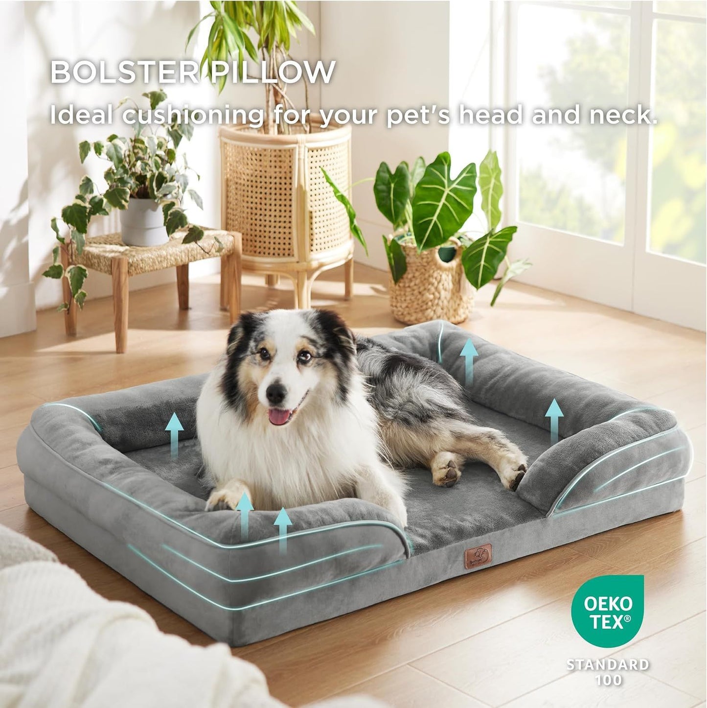 Grey Waterproof Egg-Crate Foam Therapeutic Pet Sofa Bed and Fleece Lounge (XL Size 110 x 82 x 17 CM) - Low Entry, High Bolster Support & Zipper Removable Cover - view 3