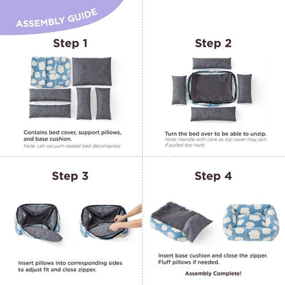 91x68x20 CM Cute Square Plush Pet Bed with Removable Cover & 5 Bolsters Support - Purple Plaid Machine Washable Calming Dog & Cat Sofa - view 4