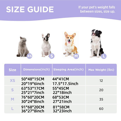 91x68x20 CM Cute Square Plush Pet Bed with Removable Cover & 5 Bolsters Support - Purple Plaid Machine Washable Calming Dog & Cat Sofa - view 5