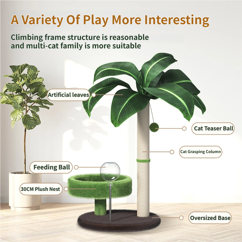 Large Multi-Functional Cat Tree & Activity Tower - All-in-One 70CM Tall Sisal Scratching Post, 31CM Diameter Plush Condo and Interactive Wobbling Feeder - view 2
