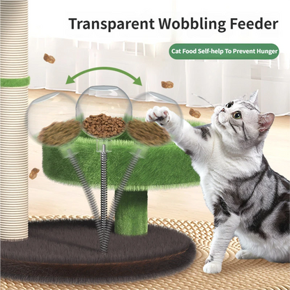 Large Multi-Functional Cat Tree & Activity Tower - All-in-One 70CM Tall Sisal Scratching Post, 31CM Diameter Plush Condo and Interactive Wobbling Feeder - view 3