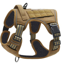 Khaki Professional Adjustable Tactical Dog Mesh Harness - Reflective No-Pull Pet Vest with Control Handle (L Size for Weight 45-80 lbs)