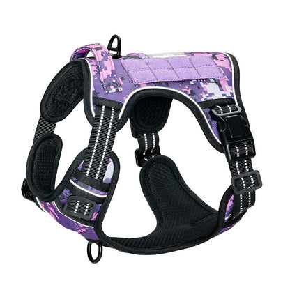 Purple Professional Adjustable Tactical Dog Mesh Harness - Reflective No-Pull Pet Vest with Control Handle (S Size for Weight 18-35 lbs)