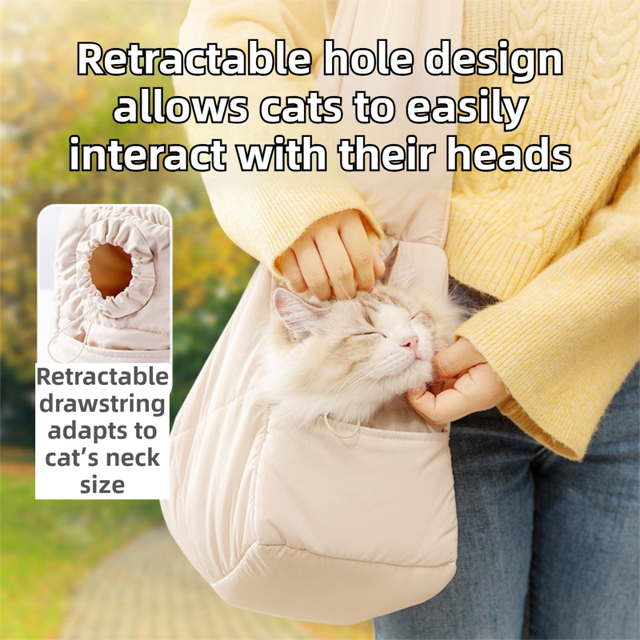 Beige Foldable Insulated Quilted Pet Shoulder Bag with Adjustable Peep Hole & Safety Buckle - Thickened Warm Travel Tote for Small Dogs & Cats Within 5.7KG - view 2
