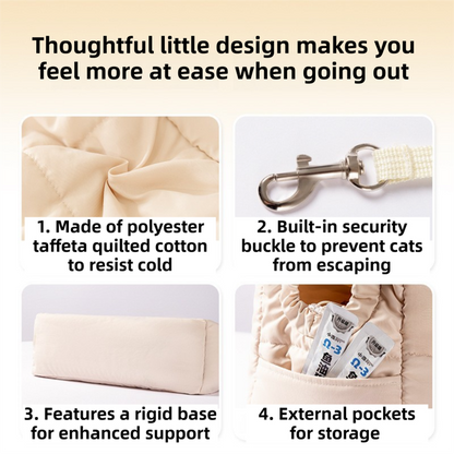 Beige Foldable Insulated Quilted Pet Shoulder Bag with Adjustable Peep Hole & Safety Buckle - Thickened Warm Travel Tote for Small Dogs & Cats Within 5.7KG - view 3