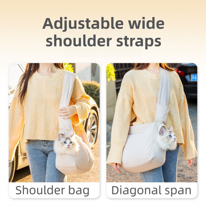 Beige Foldable Insulated Quilted Pet Shoulder Bag with Adjustable Peep Hole & Safety Buckle - Thickened Warm Travel Tote for Small Dogs & Cats Within 5.7KG - view 4