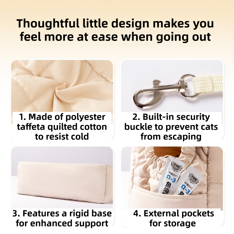 Light Grey Foldable Insulated Quilted Pet Shoulder Bag with Adjustable Peep Hole & Safety Buckle - Thickened Warm Travel Tote for Small Dogs & Cats Within 5.7KG - view 3