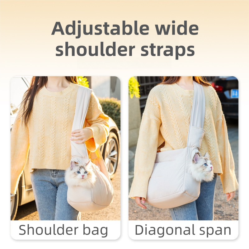 Light Grey Foldable Insulated Quilted Pet Shoulder Bag with Adjustable Peep Hole & Safety Buckle - Thickened Warm Travel Tote for Small Dogs & Cats Within 5.7KG - view 4