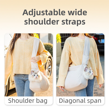 Light Grey Foldable Insulated Quilted Pet Shoulder Bag with Adjustable Peep Hole & Safety Buckle - Thickened Warm Travel Tote for Small Dogs & Cats Within 5.7KG - view 4