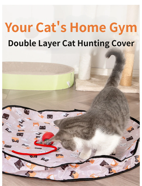 Interactive Hunting Hidden Prey Cat Toy Set - Red Plush Automatic Moving Ball & 72CM Large Crinkle Hunting Cover - Smart Obstacle Avoidance, USB Rechargeable - view 2