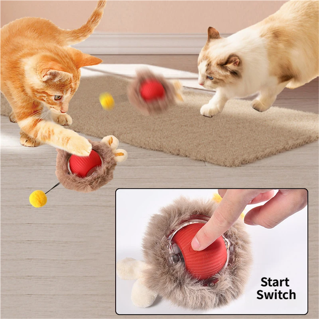 Interactive Hunting Hidden Prey Cat Toy Set - Red Plush Automatic Moving Ball & 72CM Large Crinkle Hunting Cover - Smart Obstacle Avoidance, USB Rechargeable - view 4