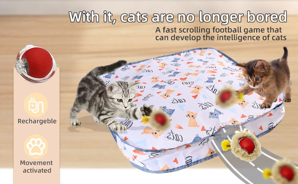 Interactive Hunting Hidden Prey Cat Toy Set - Red Plush Automatic Moving Ball & 72CM Large Crinkle Hunting Cover - Smart Obstacle Avoidance, USB Rechargeable - view 5