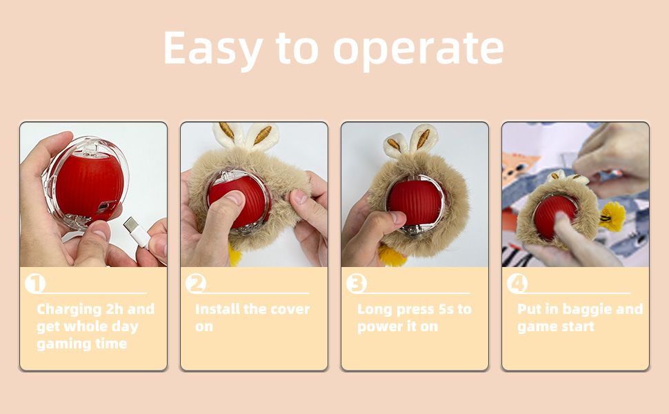 Interactive Hunting Hidden Prey Cat Toy Set - Red Plush Automatic Moving Ball & 72CM Large Crinkle Hunting Cover - Smart Obstacle Avoidance, USB Rechargeable - view 6