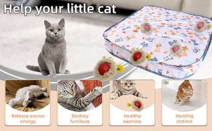 Interactive Hunting Hidden Prey Cat Toy Set - Red Plush Automatic Moving Ball & 72CM Large Crinkle Hunting Cover - Smart Obstacle Avoidance, USB Rechargeable - view 7