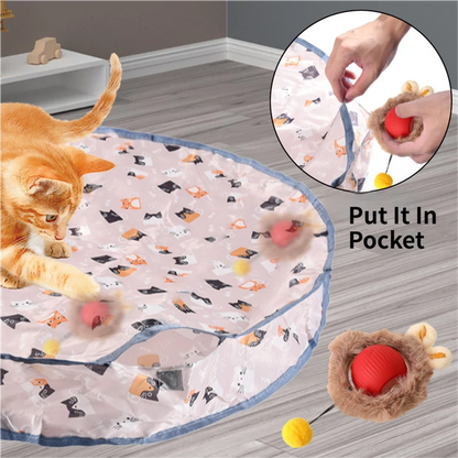 Interactive Hunting Hidden Prey Cat Toy Set - Grey Plush Automatic Moving Ball & 72CM Large Crinkle Hunting Cover - Smart Obstacle Avoidance, USB Rechargeable - view 3