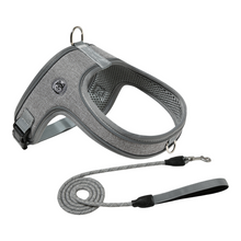 XS Size Grey Waterproof Reflective Saddle-Style Dog Harness & 1.5M Leash Set - Breathable Anti-Choke Escape-Proof Step-In Walking Gear