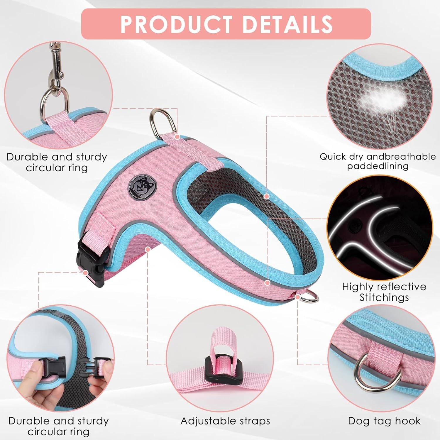 M Size Blue Waterproof Reflective Saddle-Style Dog Harness & 1.5M Leash Set - Breathable Anti-Choke Escape-Proof Step-In Walking Gear - view 3