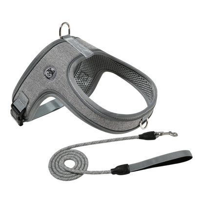 L Size Grey Waterproof Reflective Saddle-Style Dog Harness & 1.5M Leash Set - Breathable Anti-Choke Escape-Proof Step-In Walking Gear