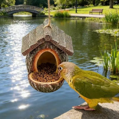 European-Style Fairy House Bird Feeder - Weather-Resistant Resin Hanging Log Cabin Bird Station & Garden Ornament - view 2