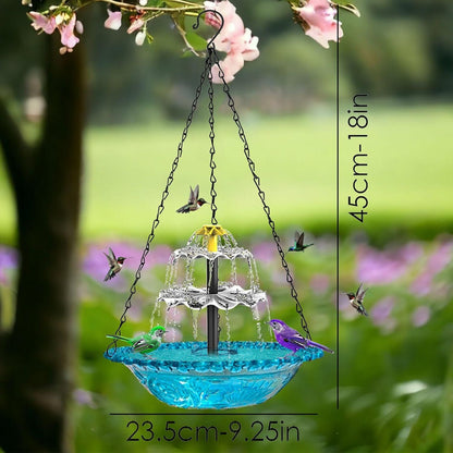 Pink Solar Hanging 3-Layer Cascade Bird Bath Fountain & Wildlife Feeder - 9.25"W Bird Bath Bowl with Solar Powered Pump for Outdoor Garden Backyard Patio Lawn - view 2