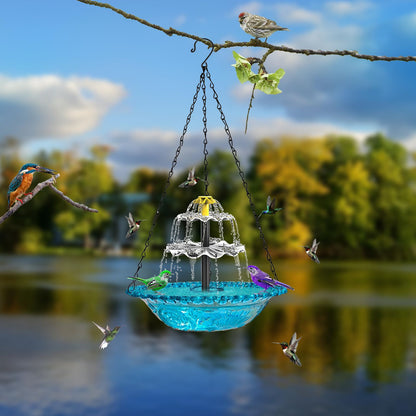 Red Solar Hanging 3-Layer Cascade Bird Bath Fountain & Wildlife Feeder - 9.25"W Bird Bath Bowl with Solar Powered Pump for Outdoor Garden Backyard Patio Lawn - view 4