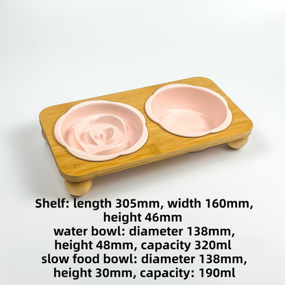 Pink Ceramic Floral Cat Slow Feeder(190ML) & Water Bowl(320ML) Set - Dishwasher Safe Pet Dual Dining Kit with Neck-Friendly Elevated Stand - view 2