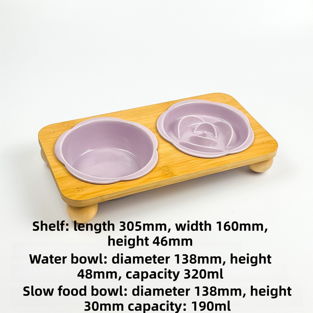 Pink Ceramic Floral Cat Slow Feeder(190ML) & Water Bowl(320ML) Set - Dishwasher Safe Pet Dual Dining Kit with Neck-Friendly Elevated Stand - view 8