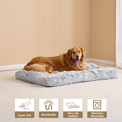 65 x 50 CM Winter Long Plush Dog Bed for Large Dogs - 10CM Thickened Fluffy Faux Fur Pad - Calming Anti Anxiety Pet Cushion with Non-Slip Bottom, Removable & Washable Heavy Duty Bedding, Grey - view 3